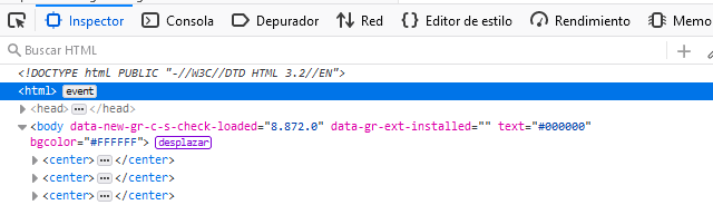 seleccionado nodo html en el inspector web
